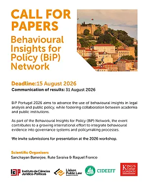  Call for Papers do Behavioural Insights for Policy (BiP) Network 2026 - Lisbon