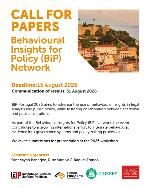  Call for Papers do Behavioural Insights for Policy (BiP) Network 2026 - Lisbon